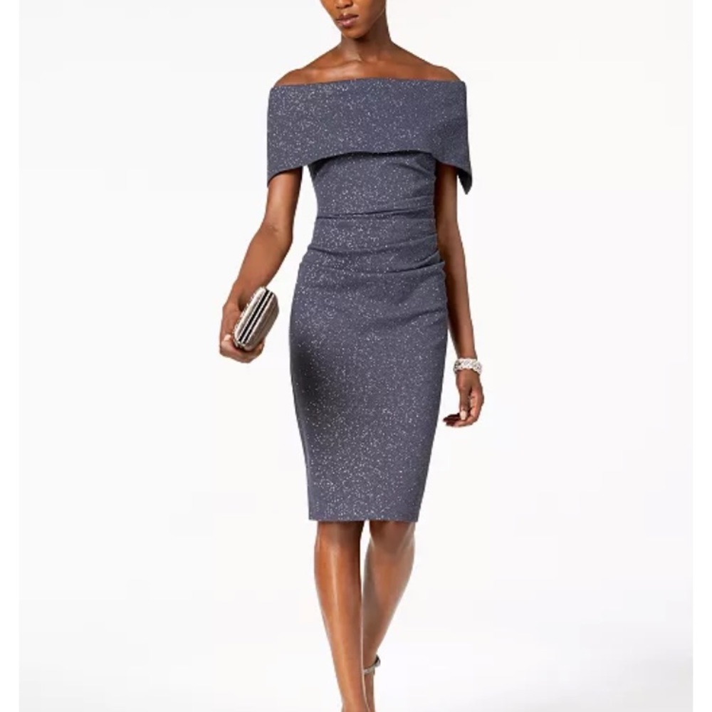 Vince Camuto Glitter Off The Shoulder Sheath Dress Sz 0